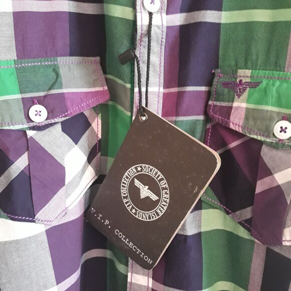 VIP Collection Society of Greater Islands Button Up Shirt Mens XL Green White Bl - Picture 11 of 12